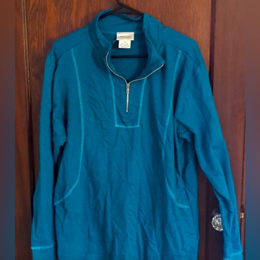 Teal Quarter-Zip Women's Sweatshirt - Size 1X
